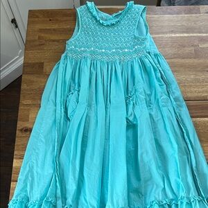 Vintage Girls Blue Smocked Beaded Dress